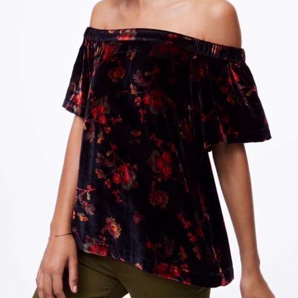 LOFT Tops - LOFT velvet off the shoulder top in black floral Dark feminine Whimsigoth Size S